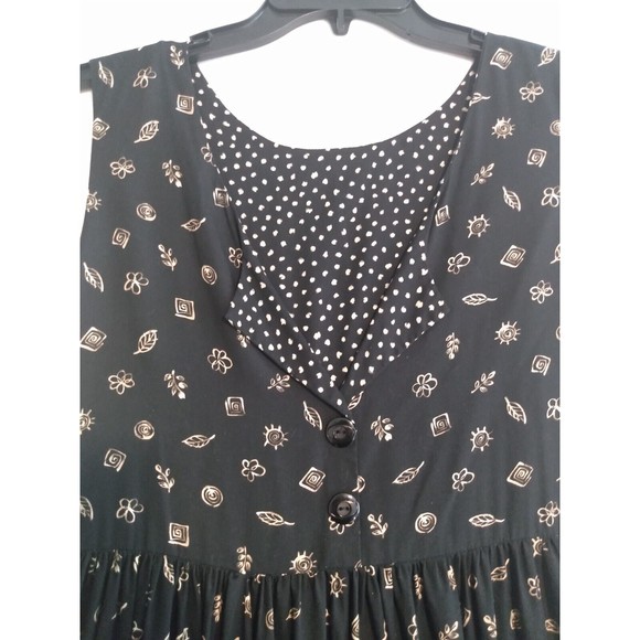 Vintage Dilly's Women's Black 100% Cotton Floral Dress XS Hand Made In USA - Picture 3 of 9